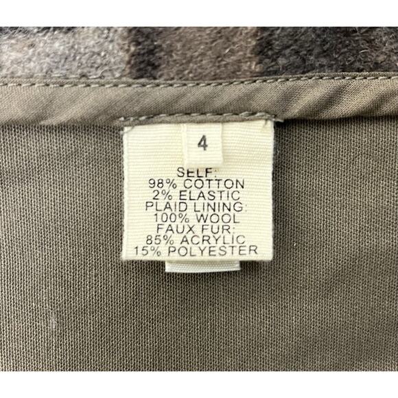 L’agence Parka Coat Detachable Faux Fur Hood Coat Plaid Wool Lining Size 4 - Picture 8 of 8